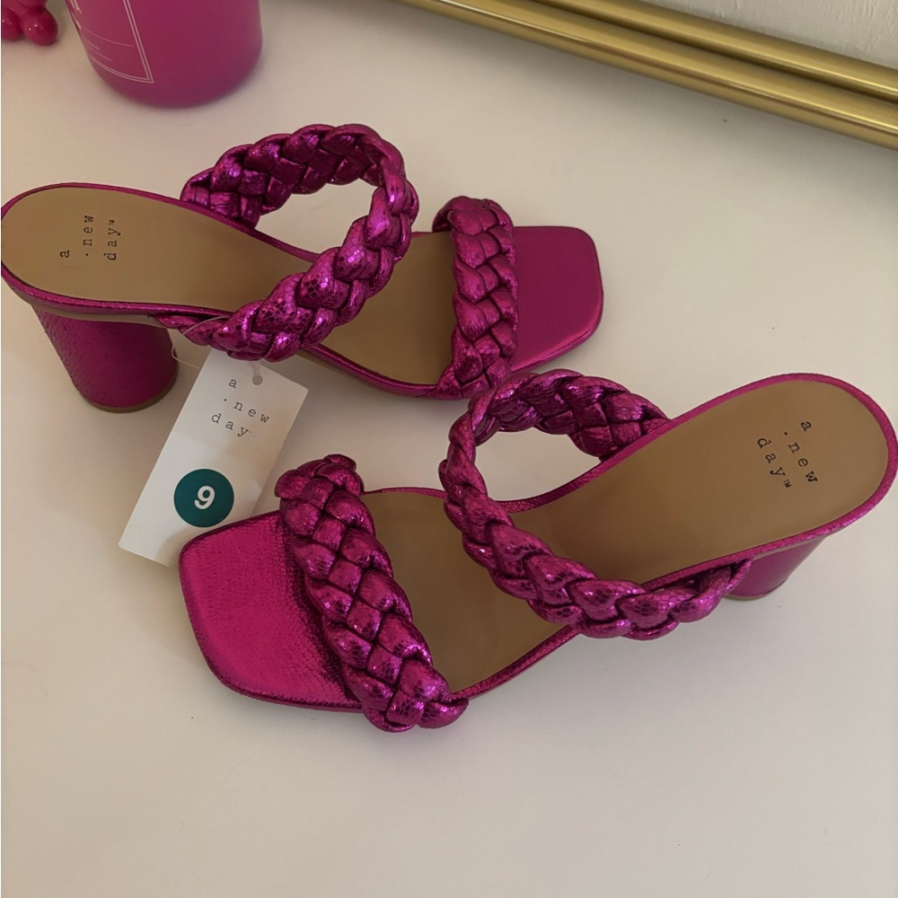 A New Day Women's Fuchsia Braided Heeled Sandals NWT